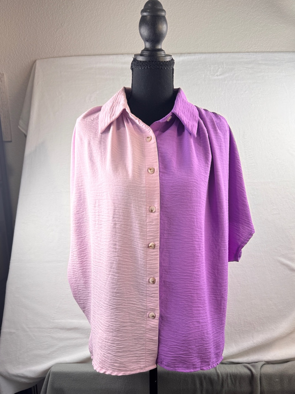 SHEIN Two-Tone Pink & Purple Colorblock Button Down Shirt